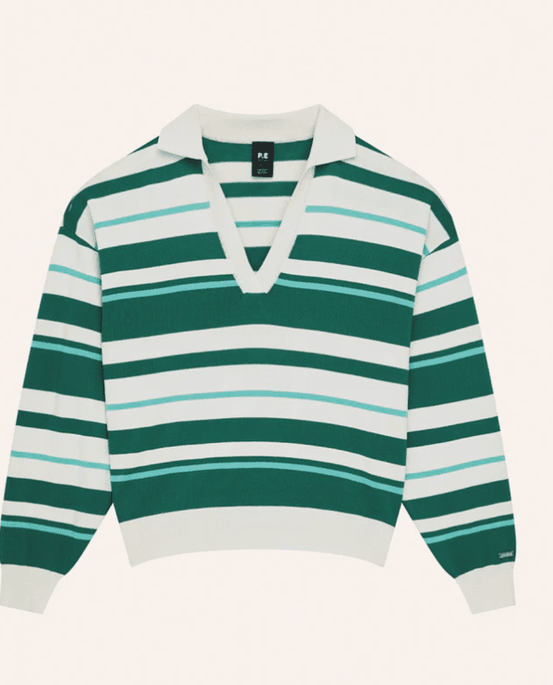 College Green Stripe Retreat Stripe Collar Knit - Amor Lafayette