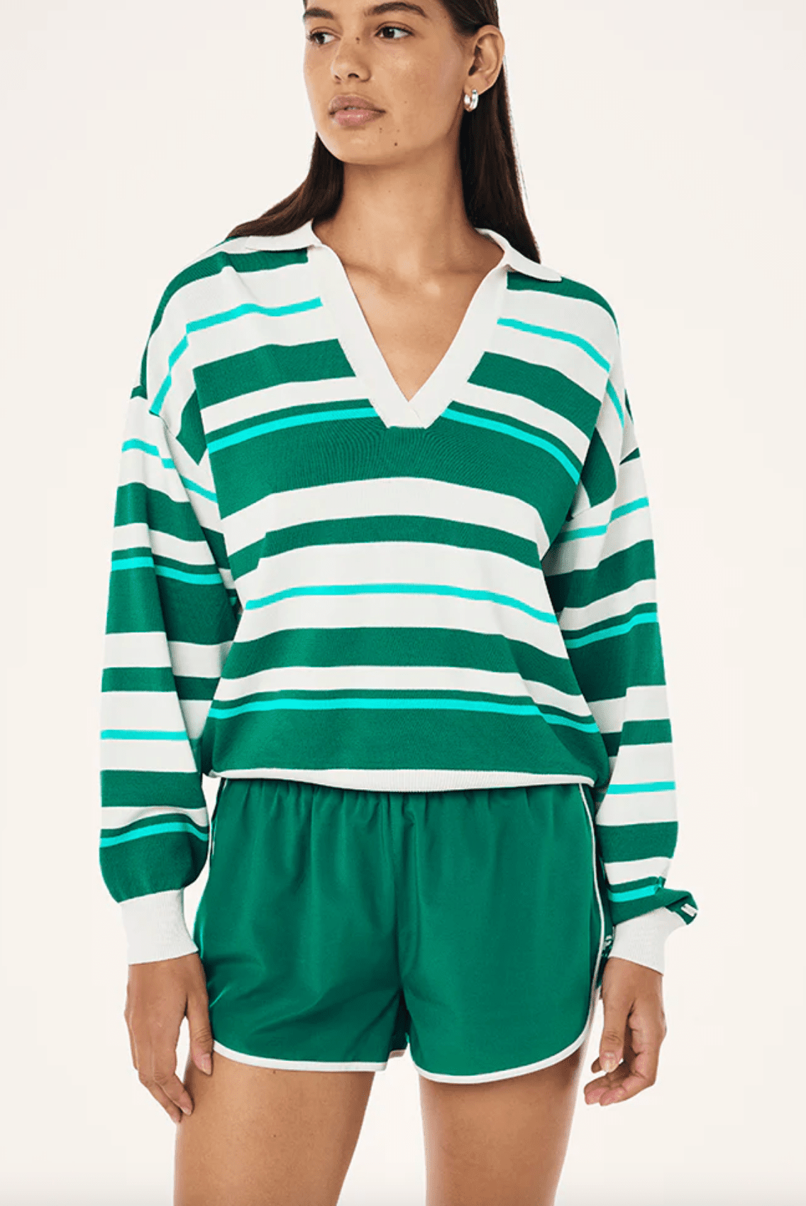 College Green Stripe Retreat Stripe Collar Knit - Amor Lafayette