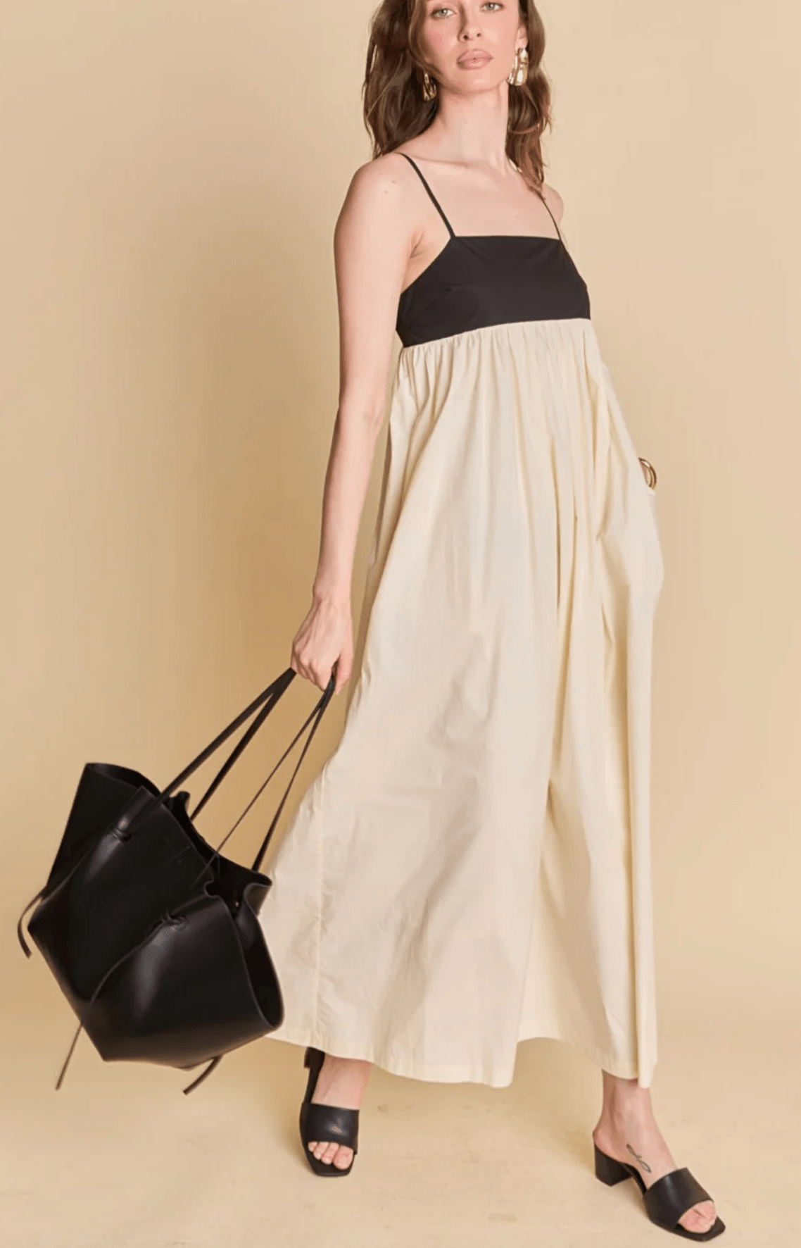 Colorblock Beige/Black Maxi Dress - Amor Lafayette
