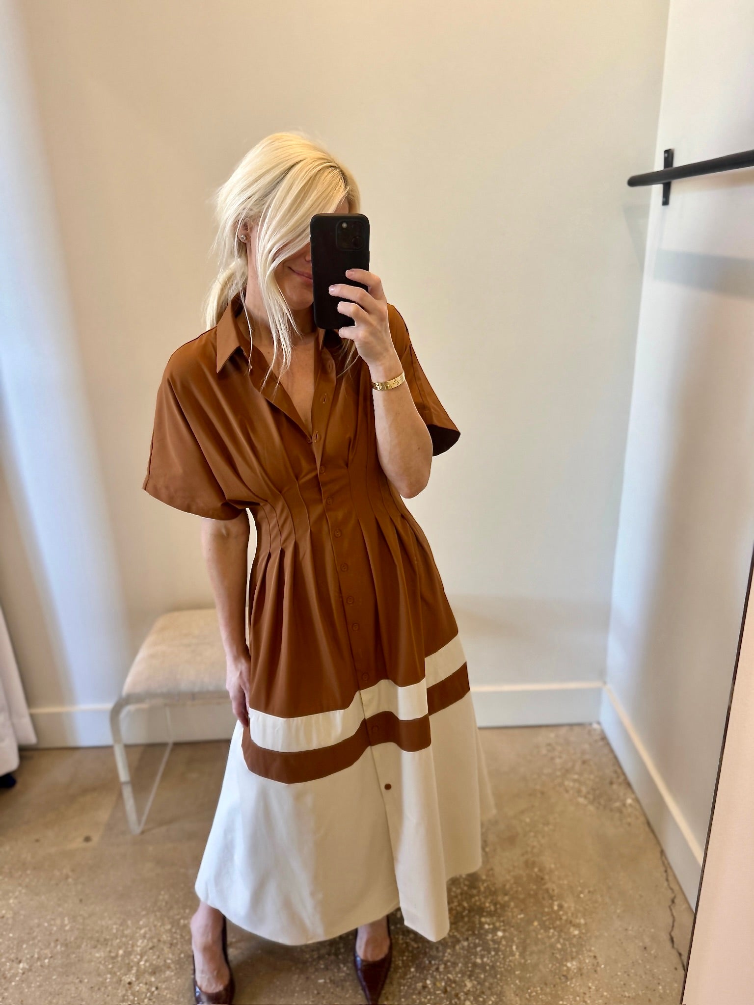 Colorblock Button Up Midi Dress - Amor Lafayette