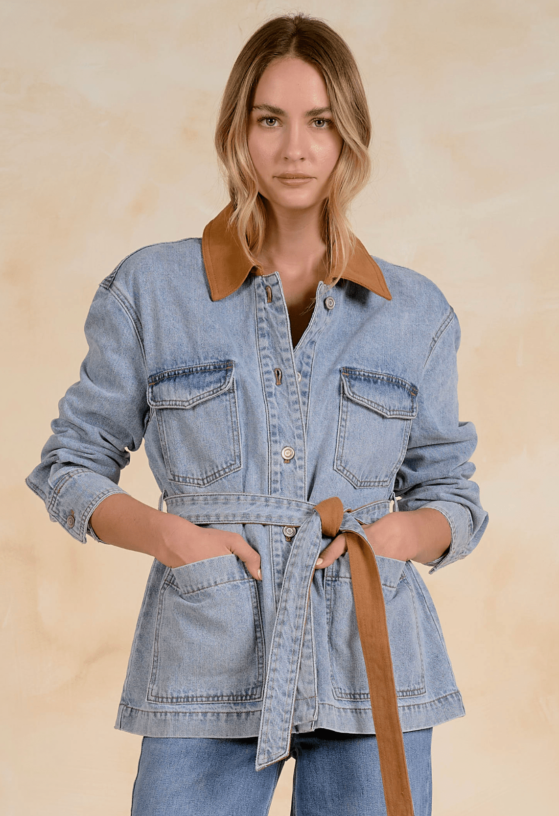 Contrast Collar Denim Jacket - Amor Lafayette
