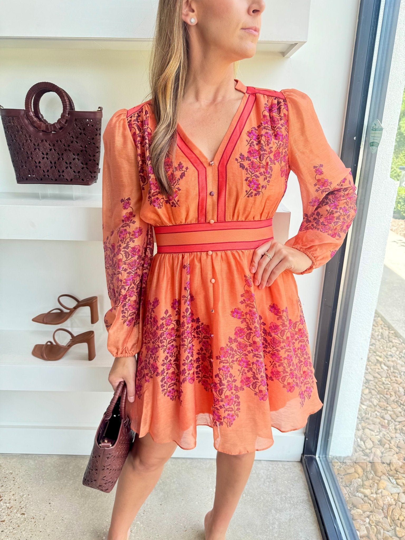 Coral Blush Leeana Engineered Floral Print Mini Dress - Amor Lafayette