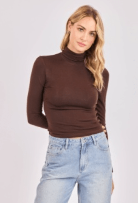 CORALIE LONG SLEEVE Oak TURTLENECK KNIT TOP - Amor Lafayette