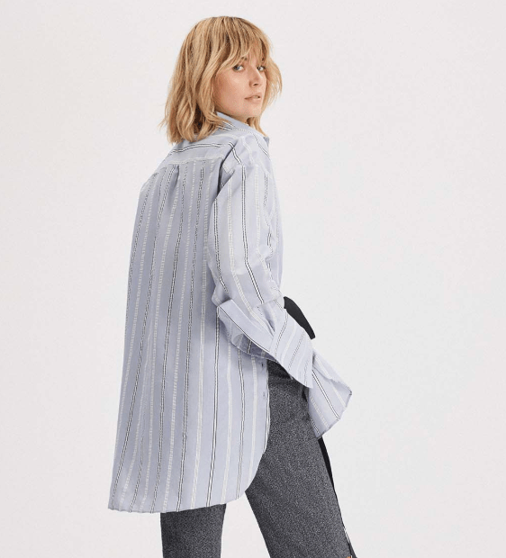 Cosmic Mauve Euanthe Side Button Boyfriend Top - Amor Lafayette