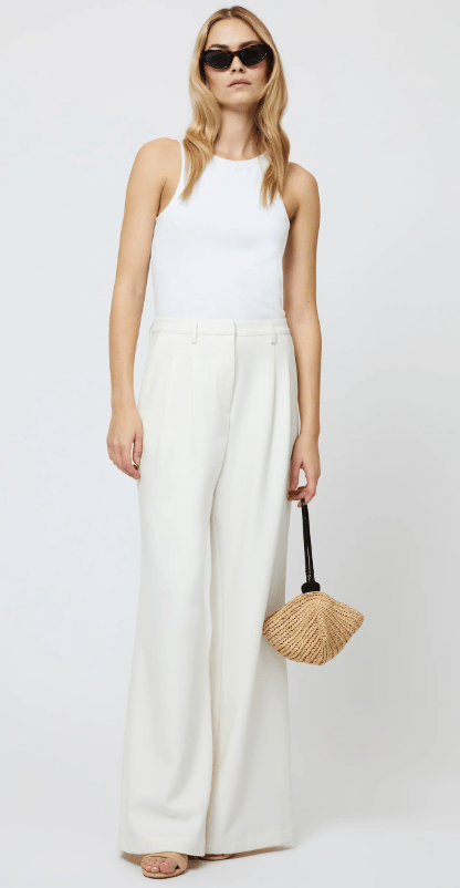 Cream Azra Twill Pleated Trouser - Amor Lafayette