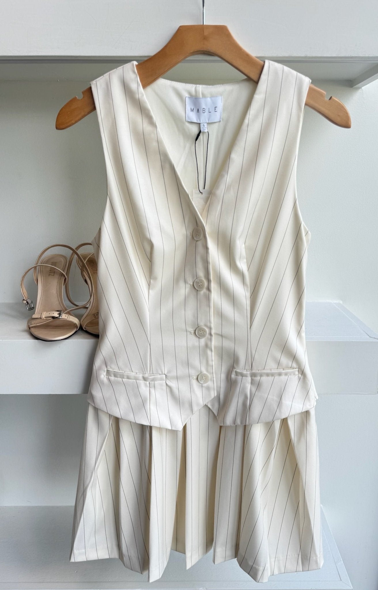 Cream Box Pleat Vest Dress - Amor Lafayette