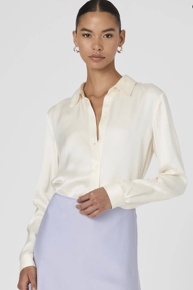 Cream Ennis Satin Shirt - Amor Lafayette