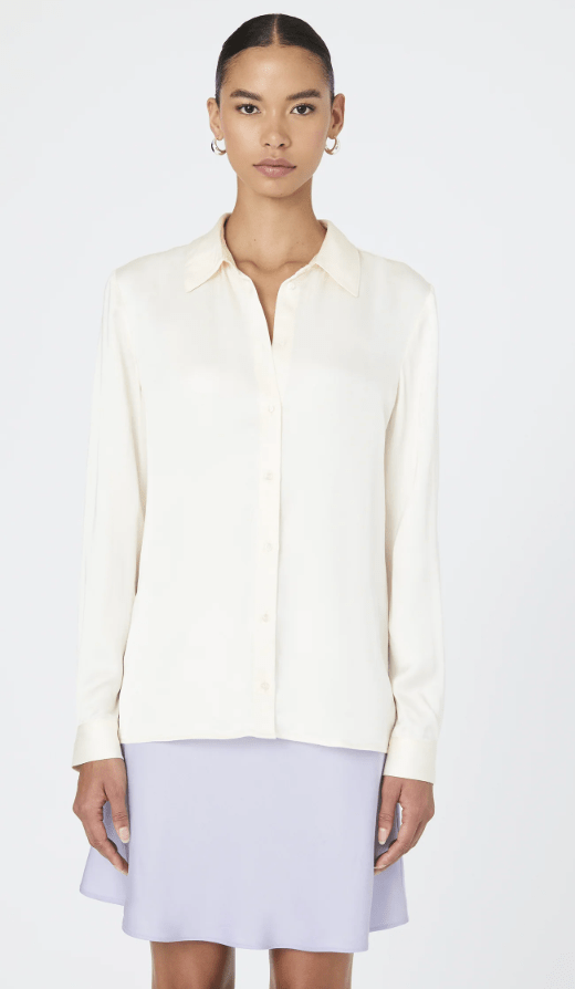 Cream Ennis Satin Shirt - Amor Lafayette