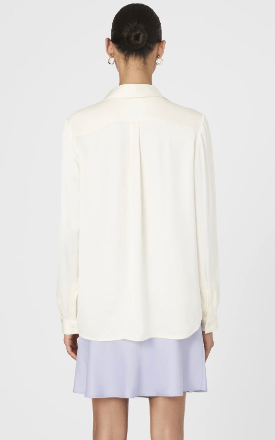 Cream Ennis Satin Shirt - Amor Lafayette