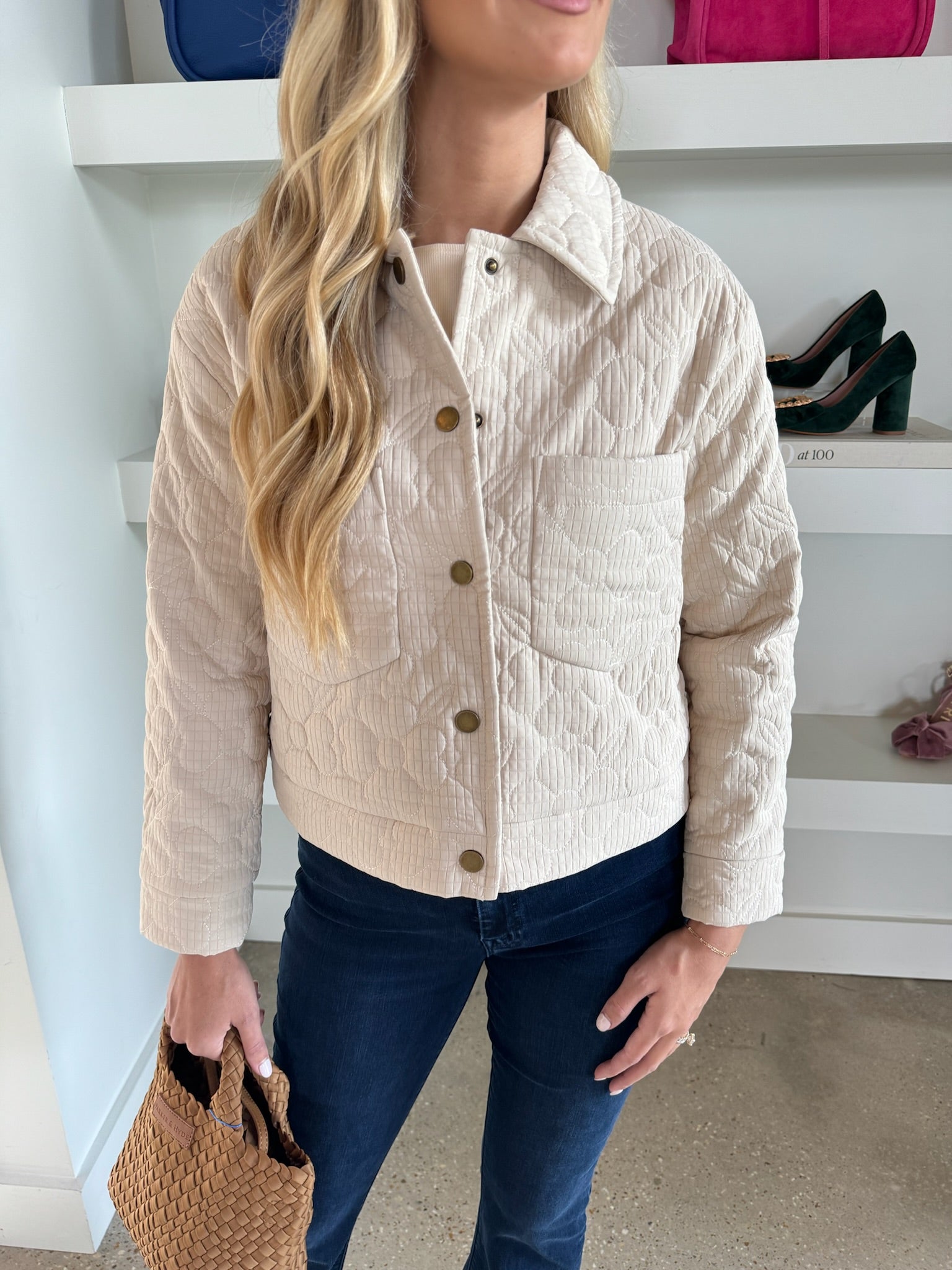 Cream Floral Quilted Jacket - Amor Lafayette