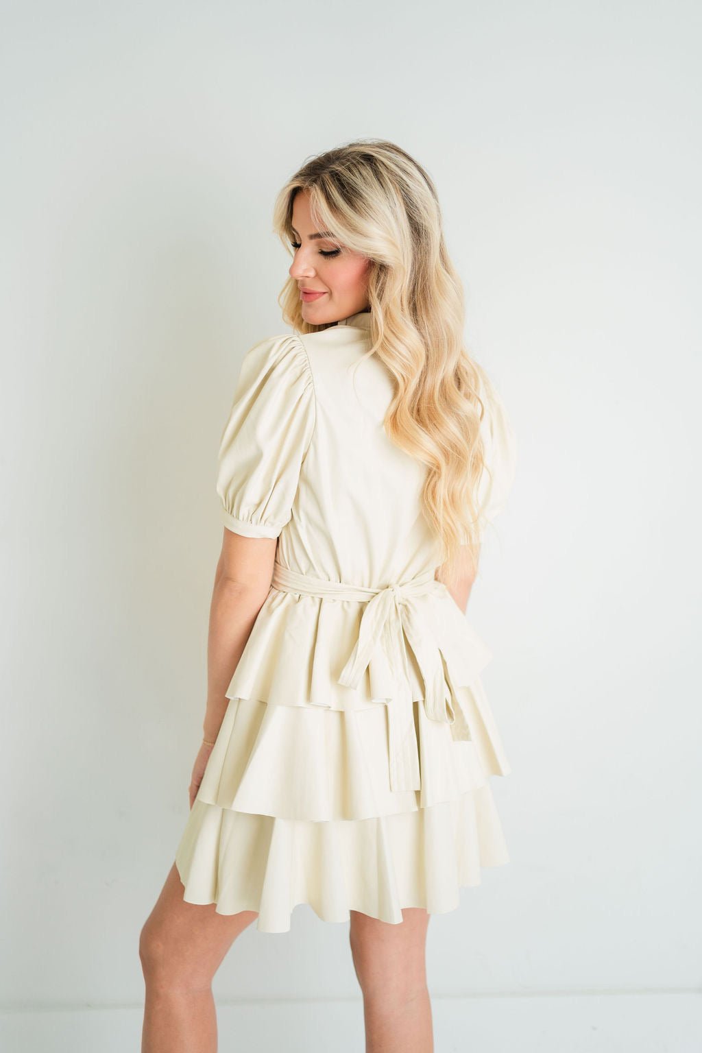 Cream Leather 3 Tiered Dress - Amor Lafayette