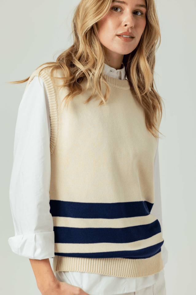 Cream Stripe Albertine Sweater Vest - Amor Lafayette