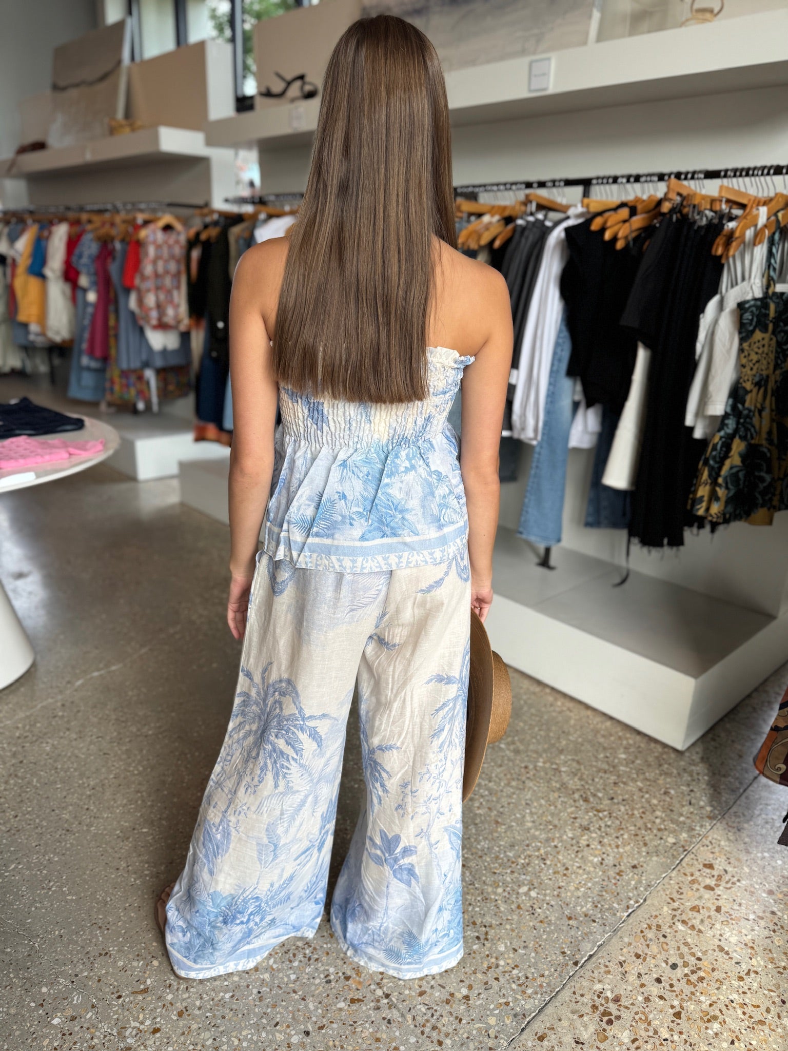 Cream Tropical Palm Tree Smocked Top - Amor Lafayette