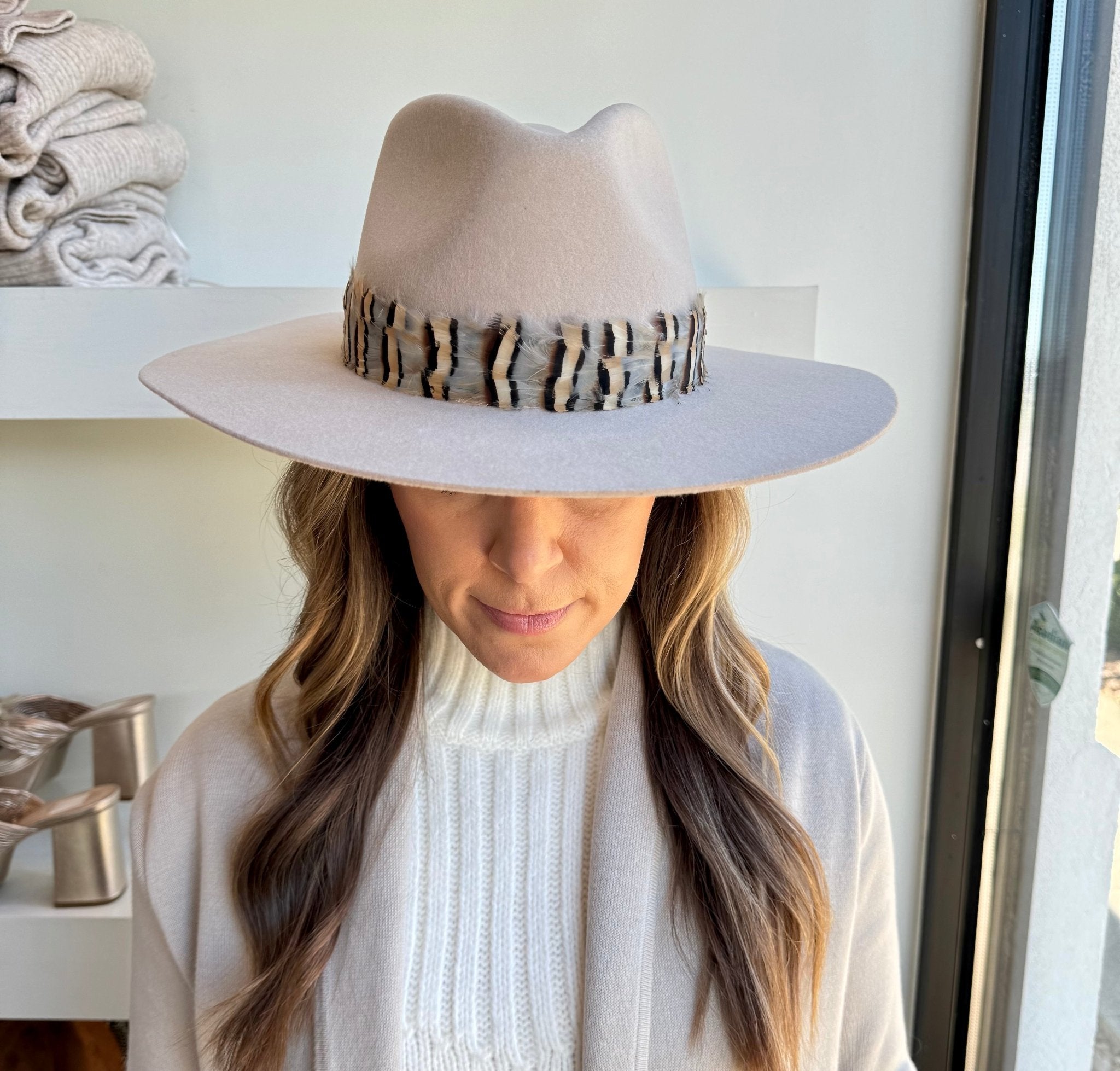 Cream Wool Feather Hat - Amor Lafayette