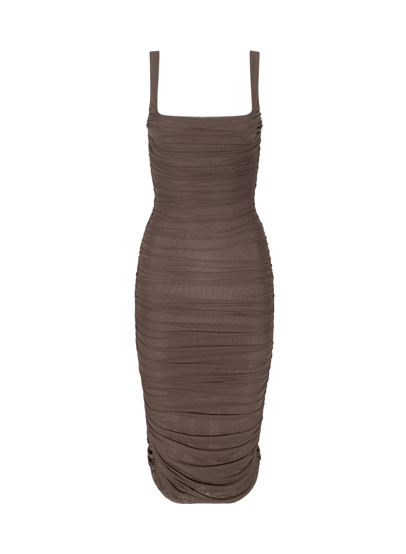 DARK CARDAMOM ANYA SHIRRED MIDI DRESS - Amor Lafayette