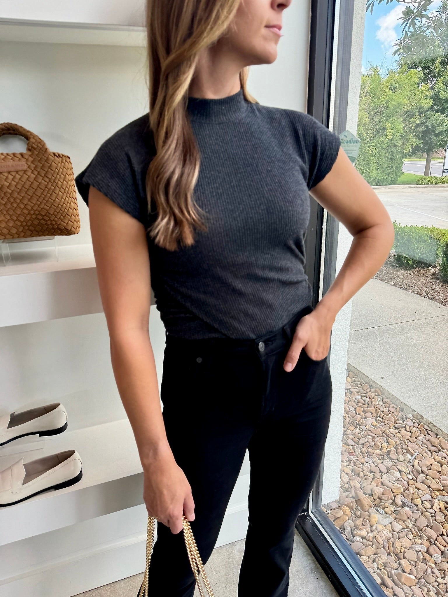 Dark Charcoal Heather Khloe Top - Amor Lafayette