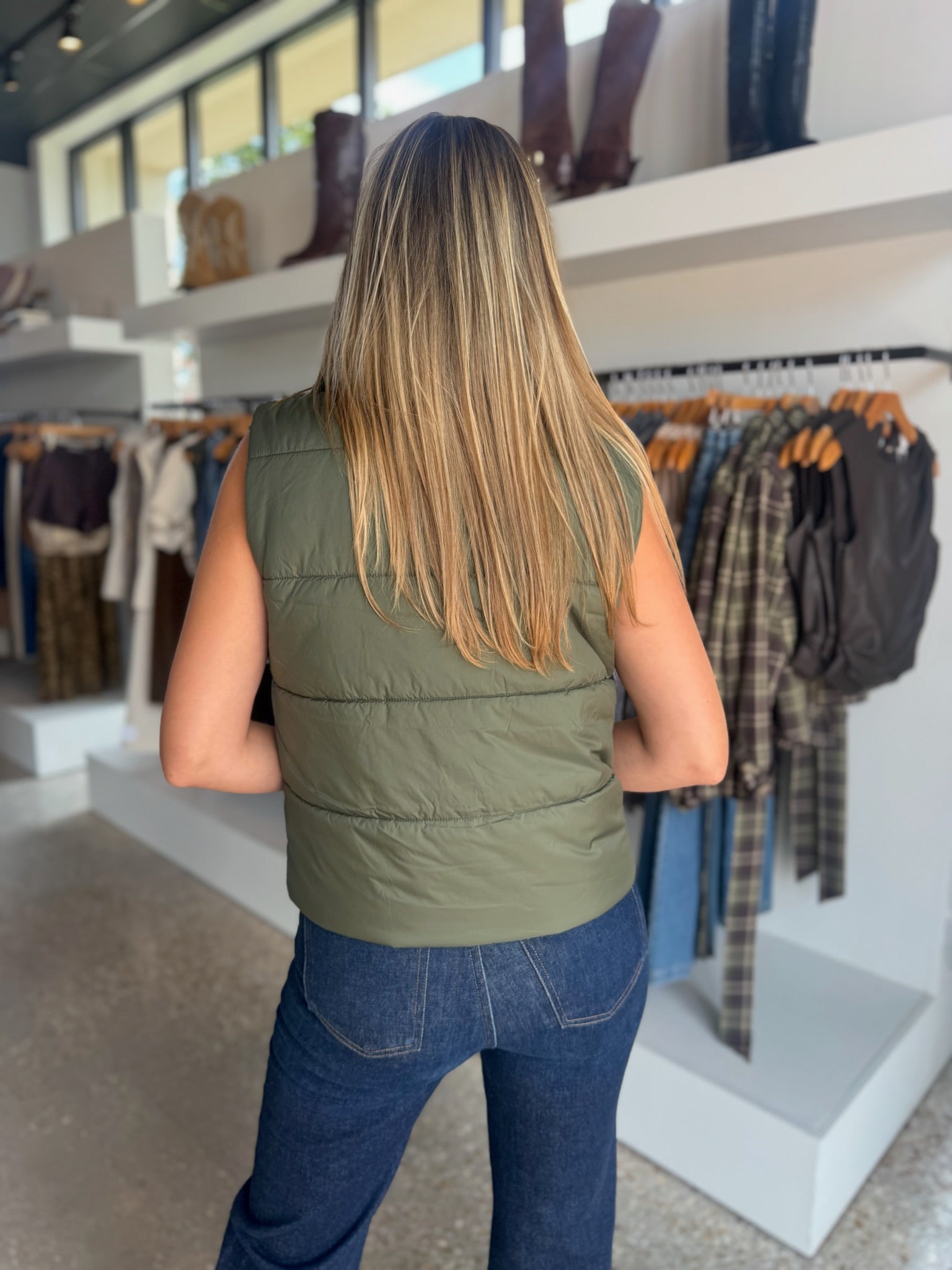 Dark Green Puffer Vest - Amor Lafayette