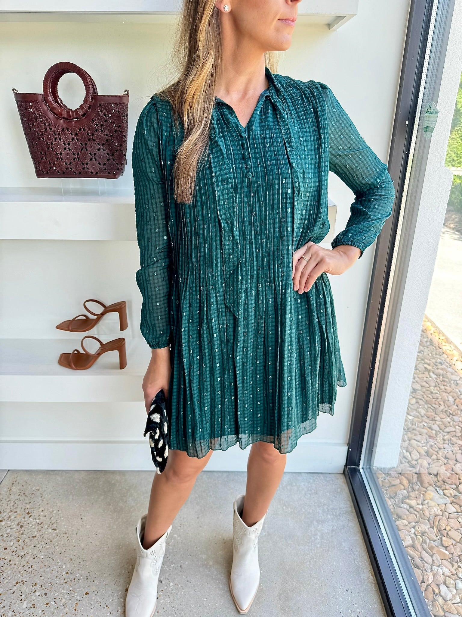 Dark Green Shimmer Dress - Amor Lafayette