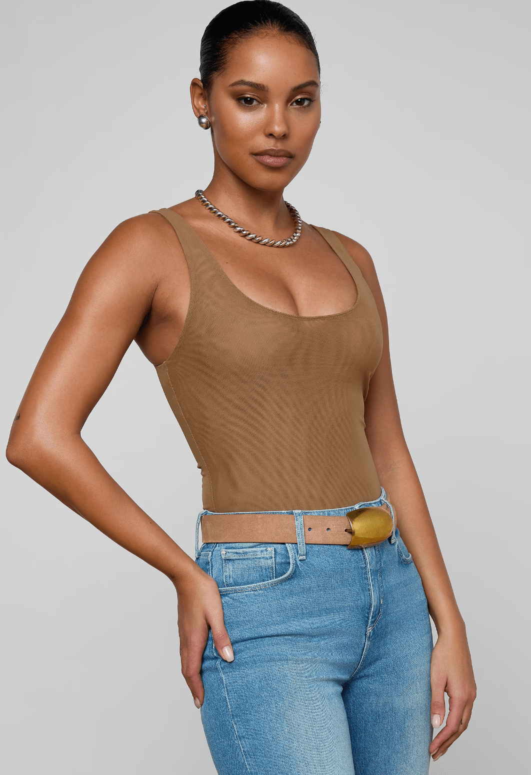 Dark Macchiato Kalea Scoop Neck Bodysuit - Amor Lafayette
