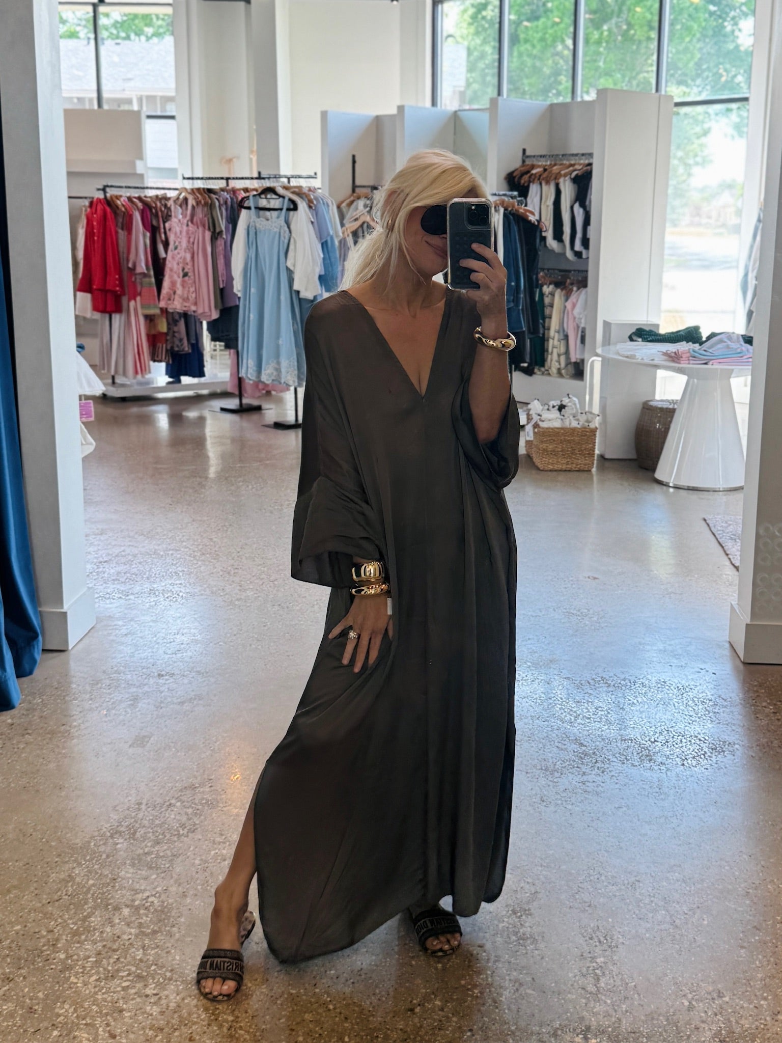 Dark Mocha L/S Silky Maxi Dress l