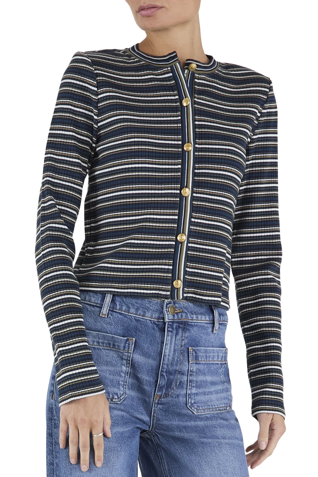Dark Teal Stripe ZOE CARDIGAN - Amor Lafayette