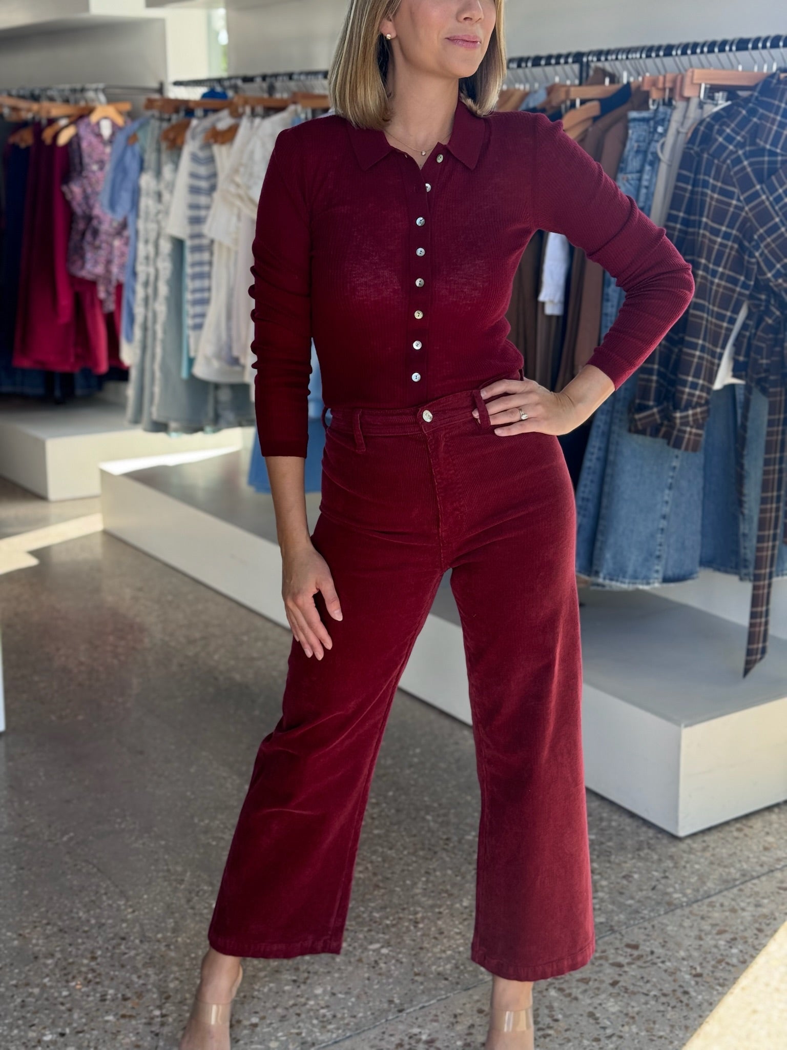 DEEP CRIMSON PENNY CROP HIGH RISE WIDE LEG CROP - Amor Lafayette