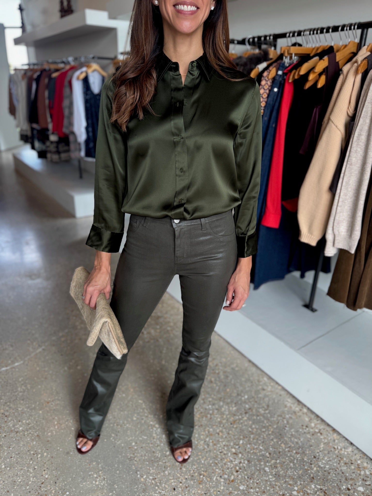 Deep Olive Coated Ruth H/R Straight Raw Hem - Amor Lafayette