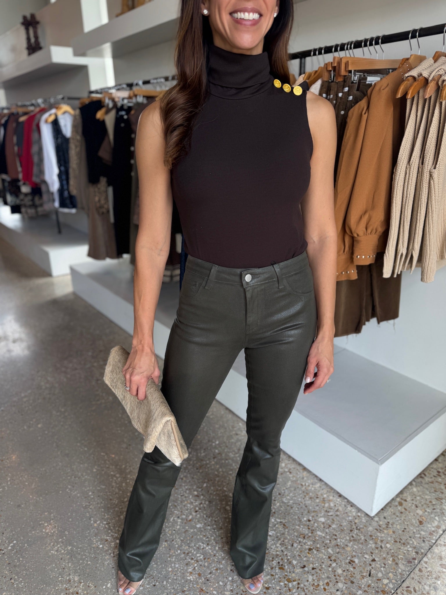 Deep Olive Coated Ruth H/R Straight Raw Hem - Amor Lafayette