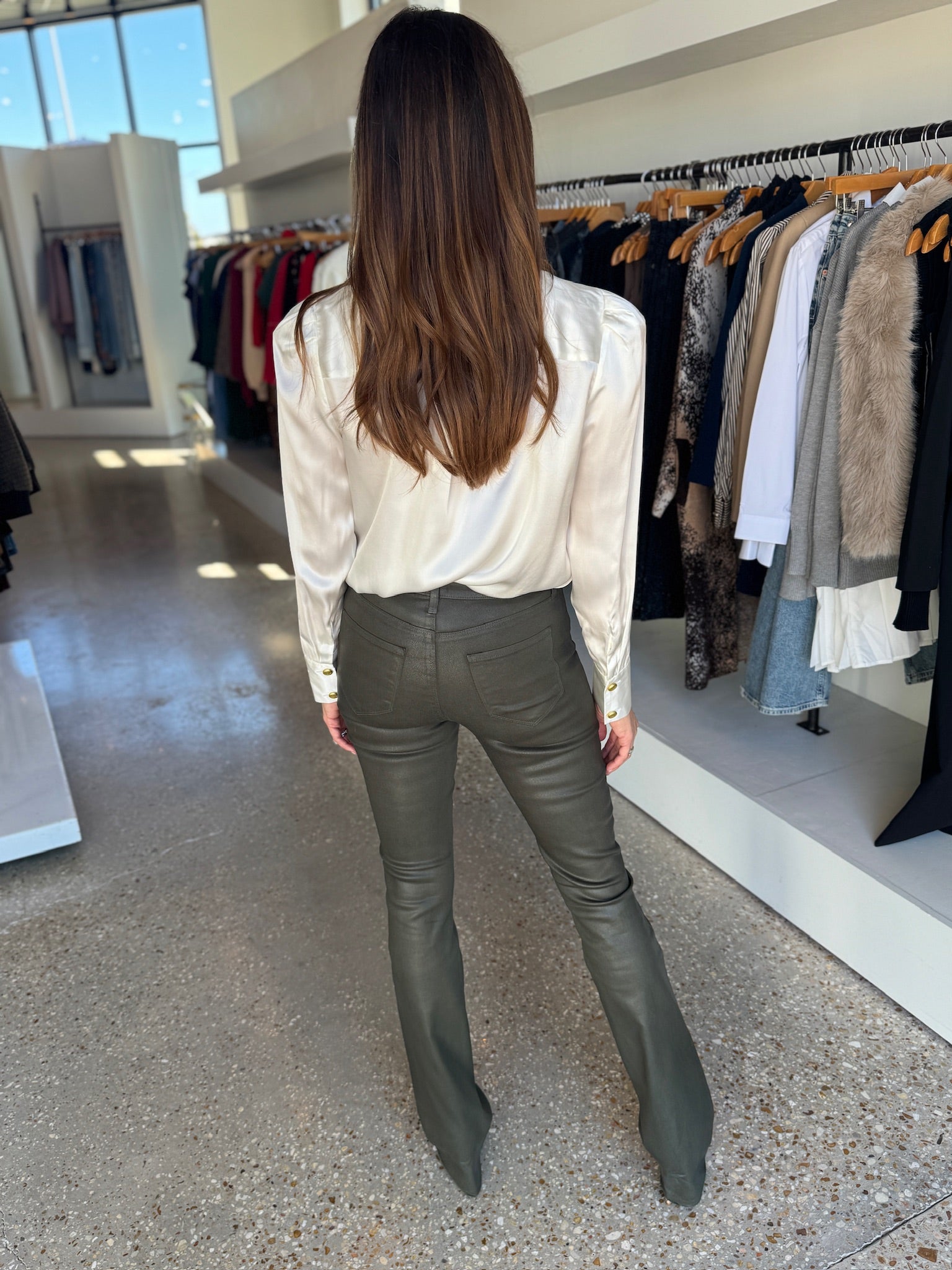 Deep Olive Coated Ruth H/R Straight Raw Hem - Amor Lafayette