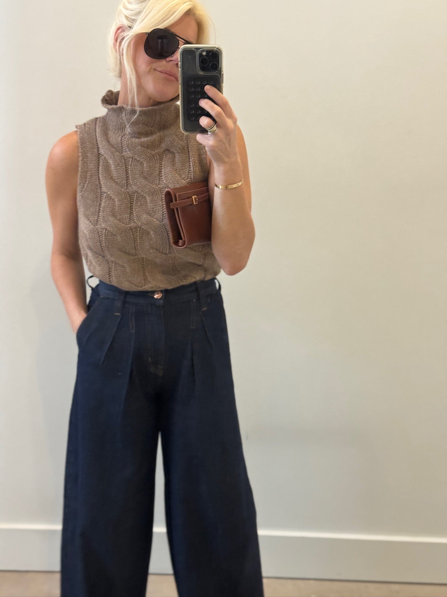 DELPHINE PLEATED DENIM WIDE LEG In FORCE - Amor Lafayette