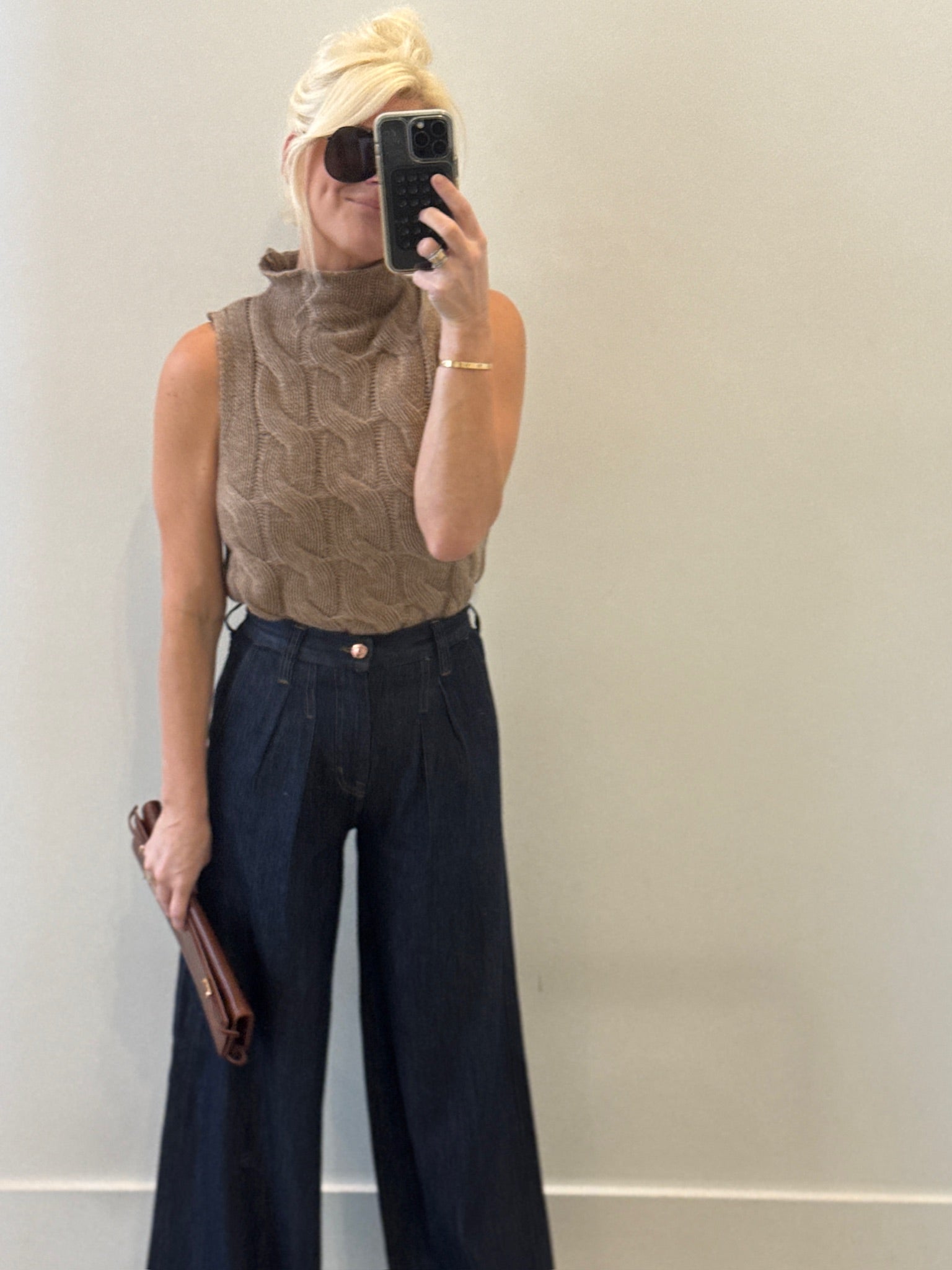 DELPHINE PLEATED DENIM WIDE LEG In FORCE - Amor Lafayette