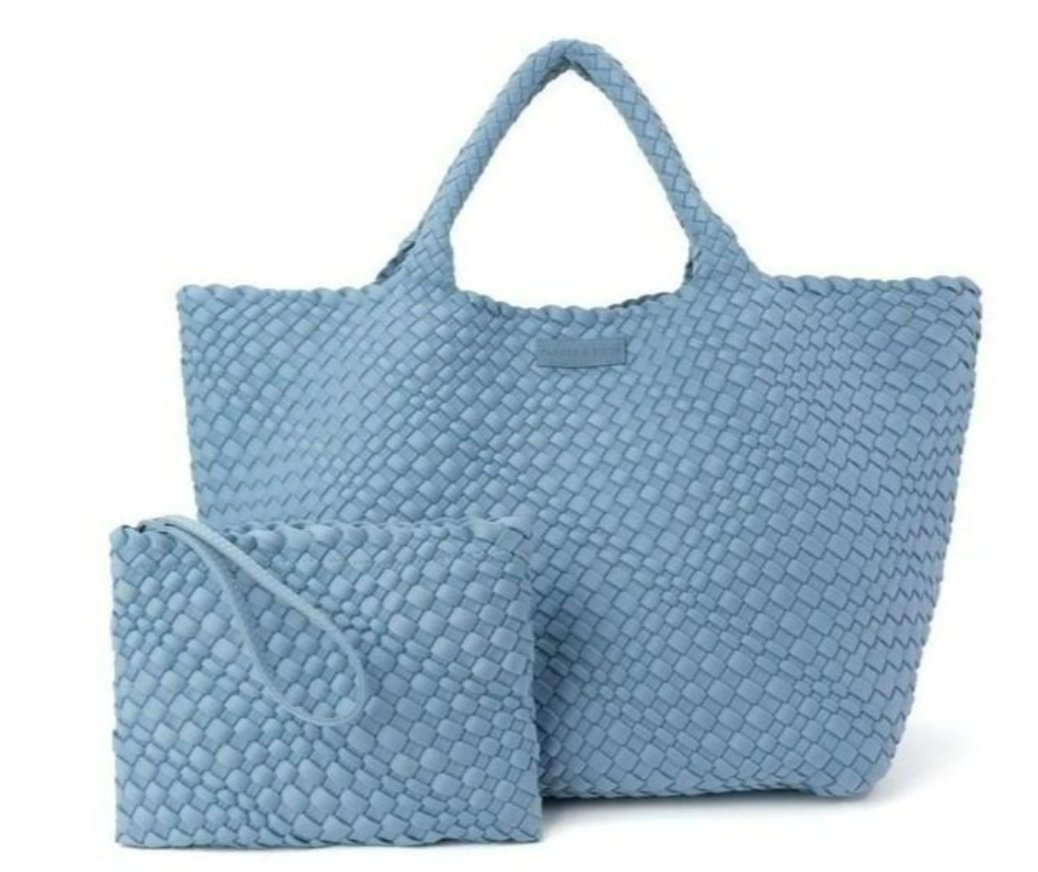 Denim Blue Oversized Woven Tote - Amor Lafayette