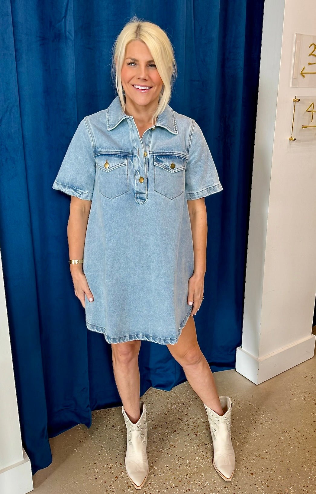 Denim Pocket Swing Dress - Amor Lafayette