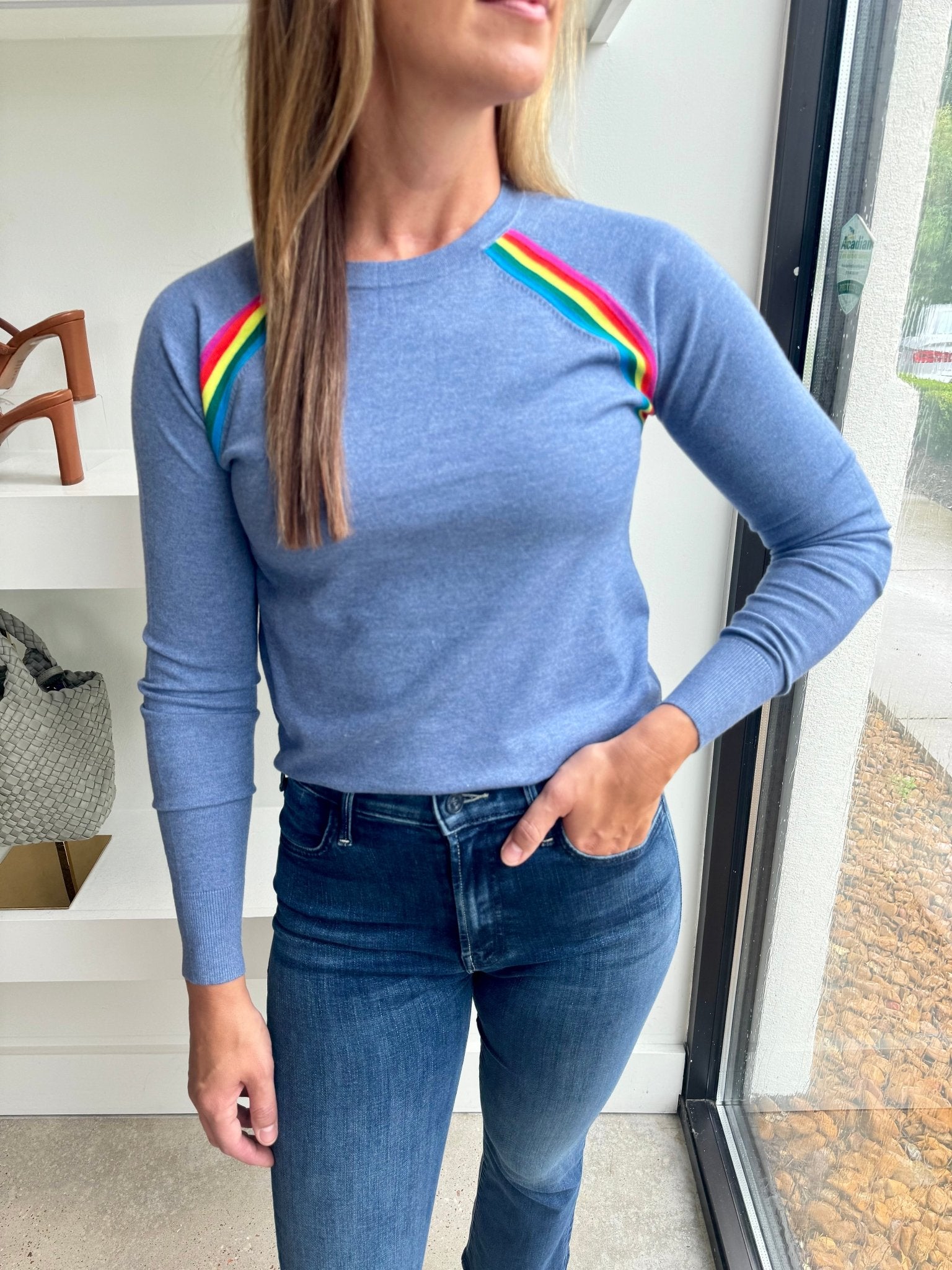 Denim Rainbow Striped Sweater - Amor Lafayette