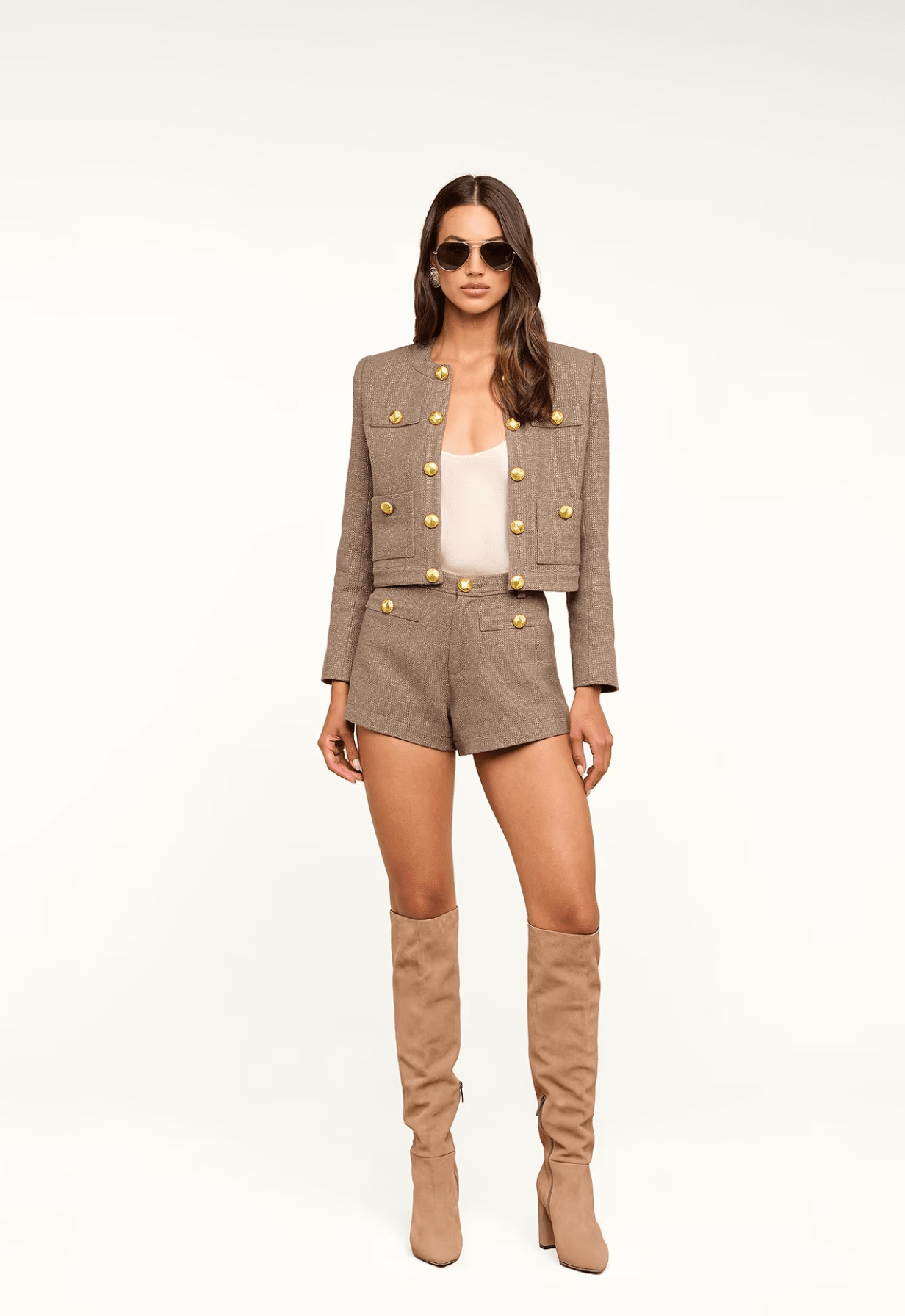 DIONNE SHORT IN BLACK IVORY GOLD TWEED - Amor Lafayette