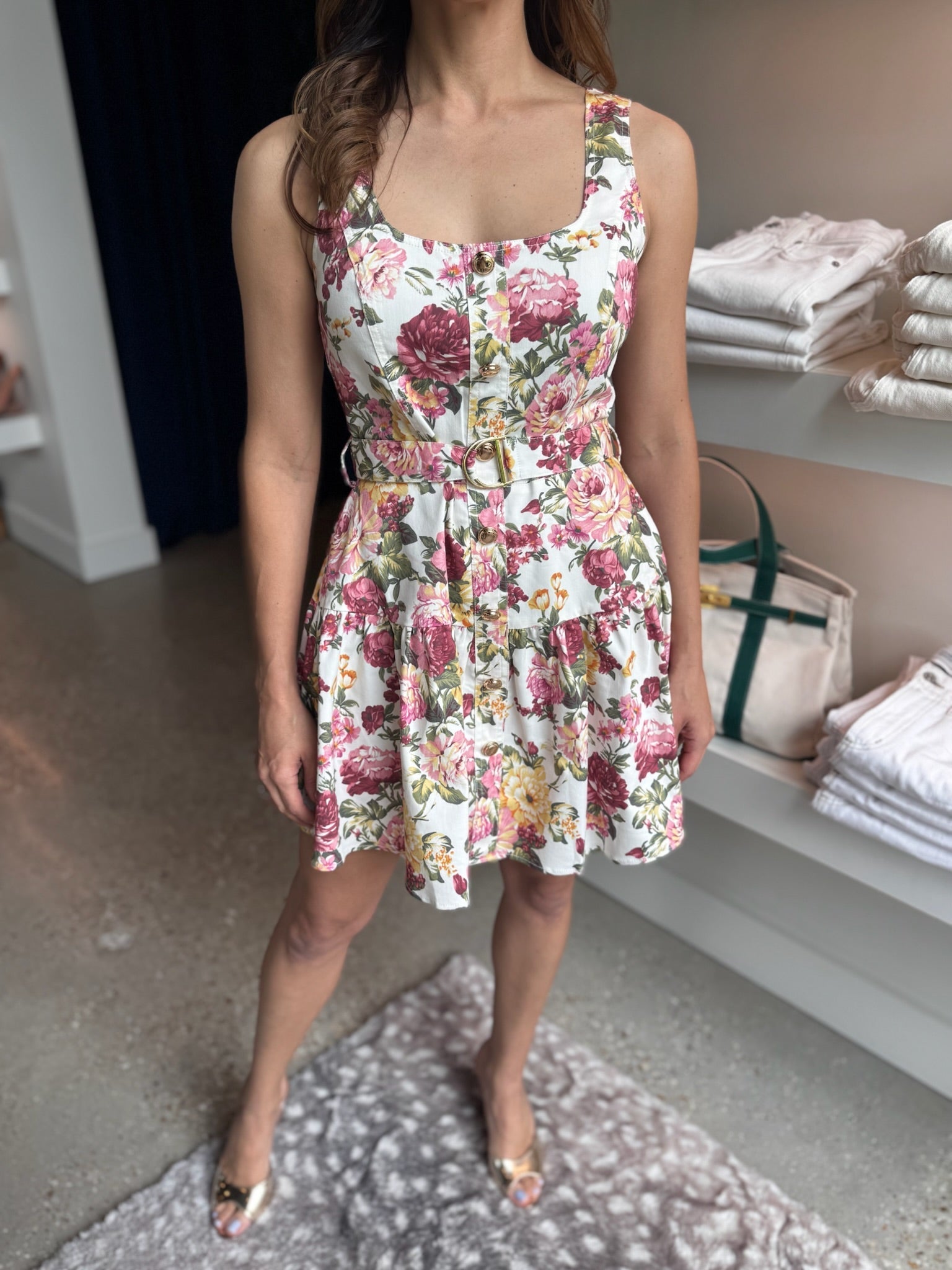 Dua Flower Print Short Cotton Blend Dress - Amor Lafayette