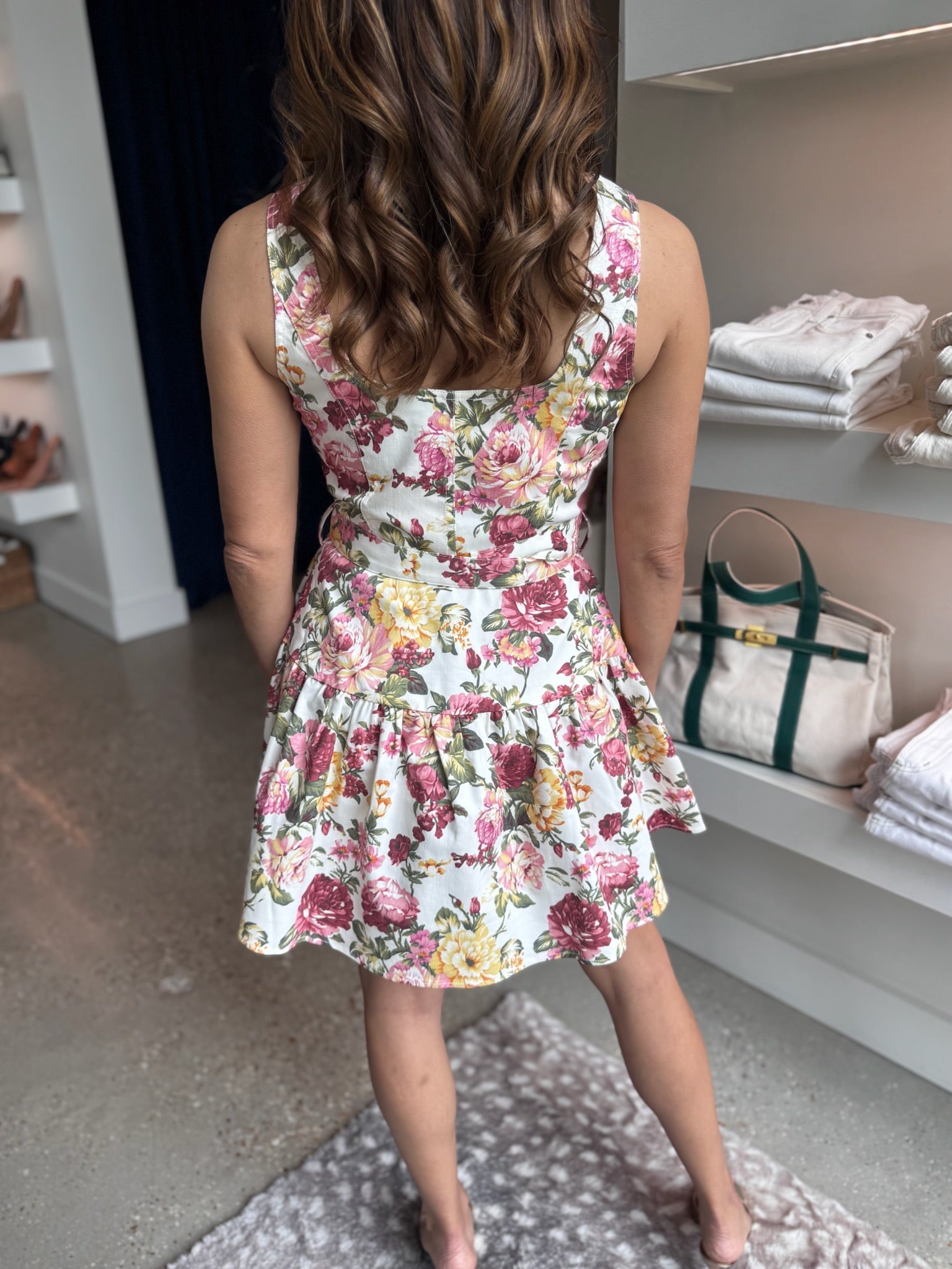 Dua Flower Print Short Cotton Blend Dress - Amor Lafayette