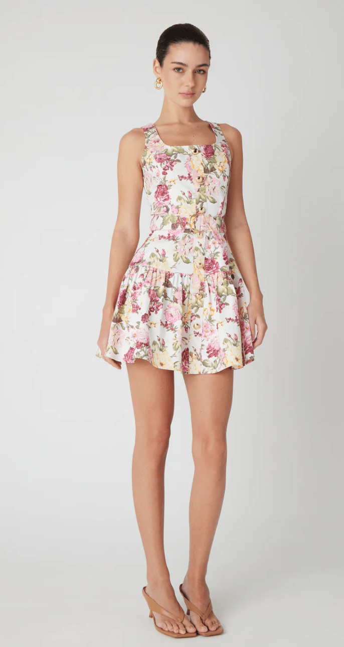 Dua Flower Print Short Cotton Blend Dress - Amor Lafayette