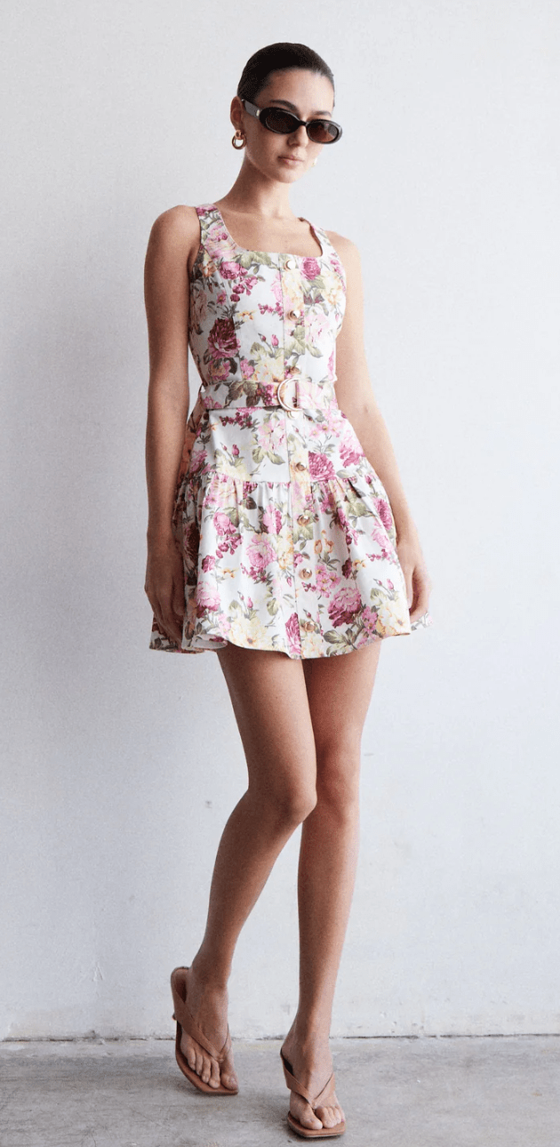 Dua Flower Print Short Cotton Blend Dress - Amor Lafayette