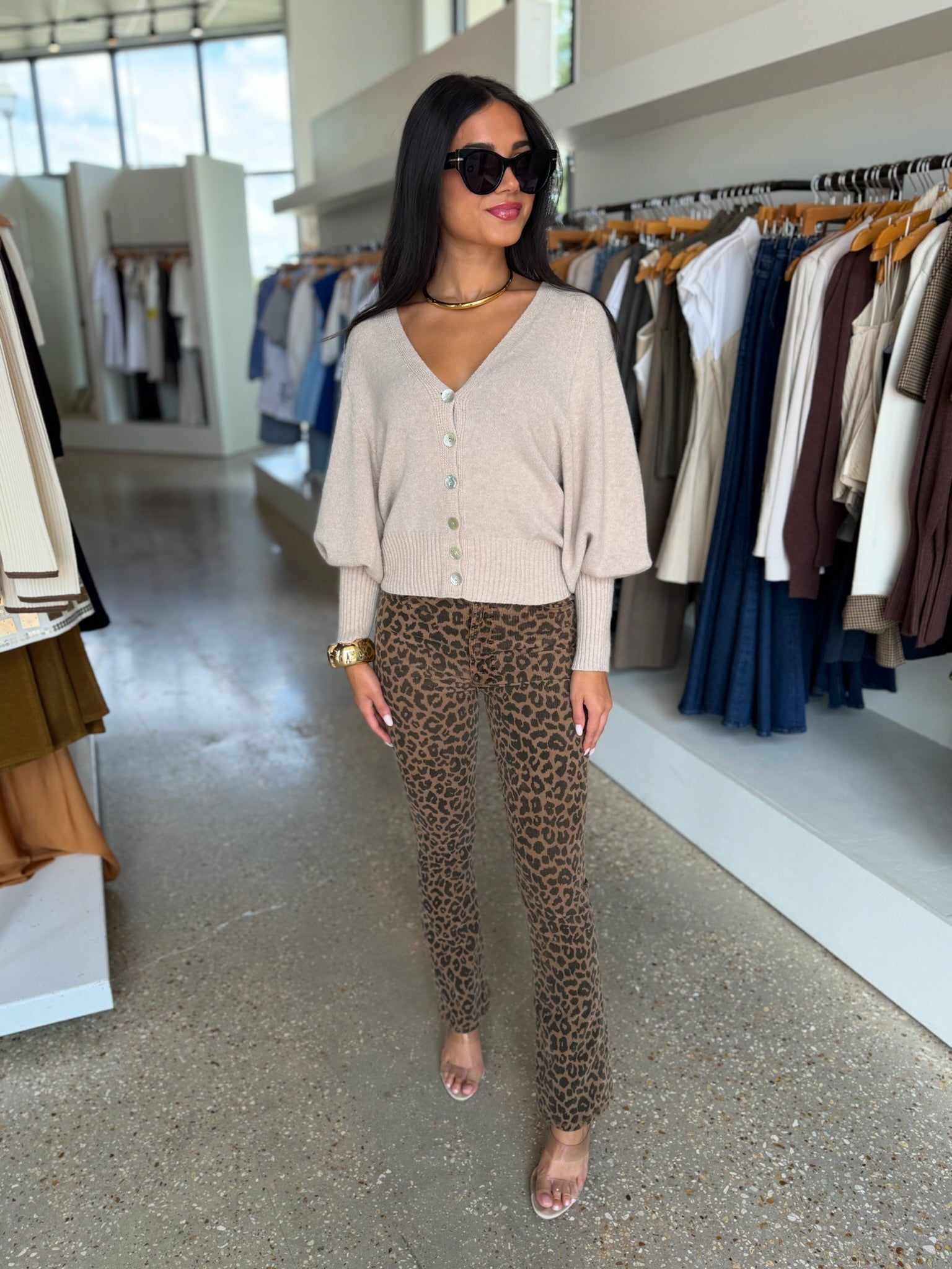 Earth Beige Cuffed Button Down Sweater - Amor Lafayette