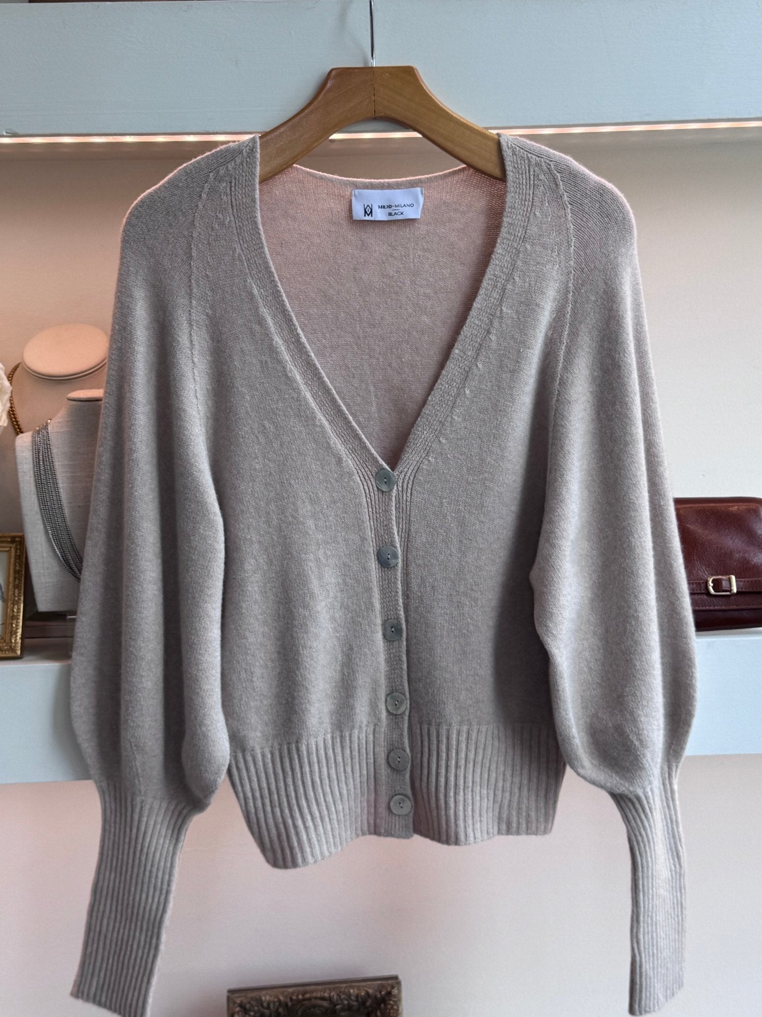 Earth Beige Cuffed Button Down Sweater - Amor Lafayette