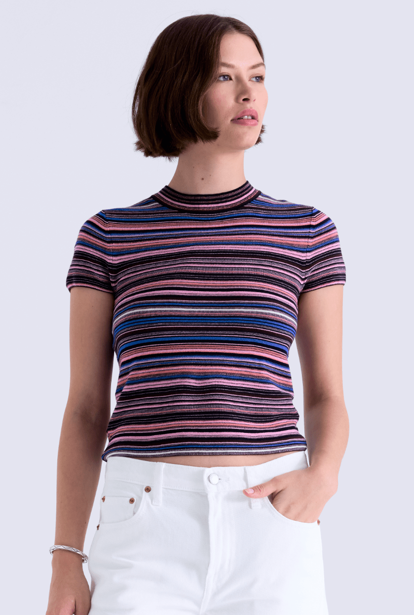 Egyptian Blue Multi Selene Short Sleeve Sweater Tee - Amor Lafayette