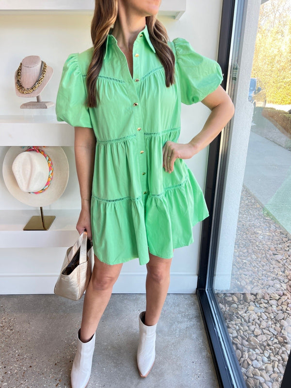 Emerald Poplin Shirt Mini Dress - Amor Lafayette