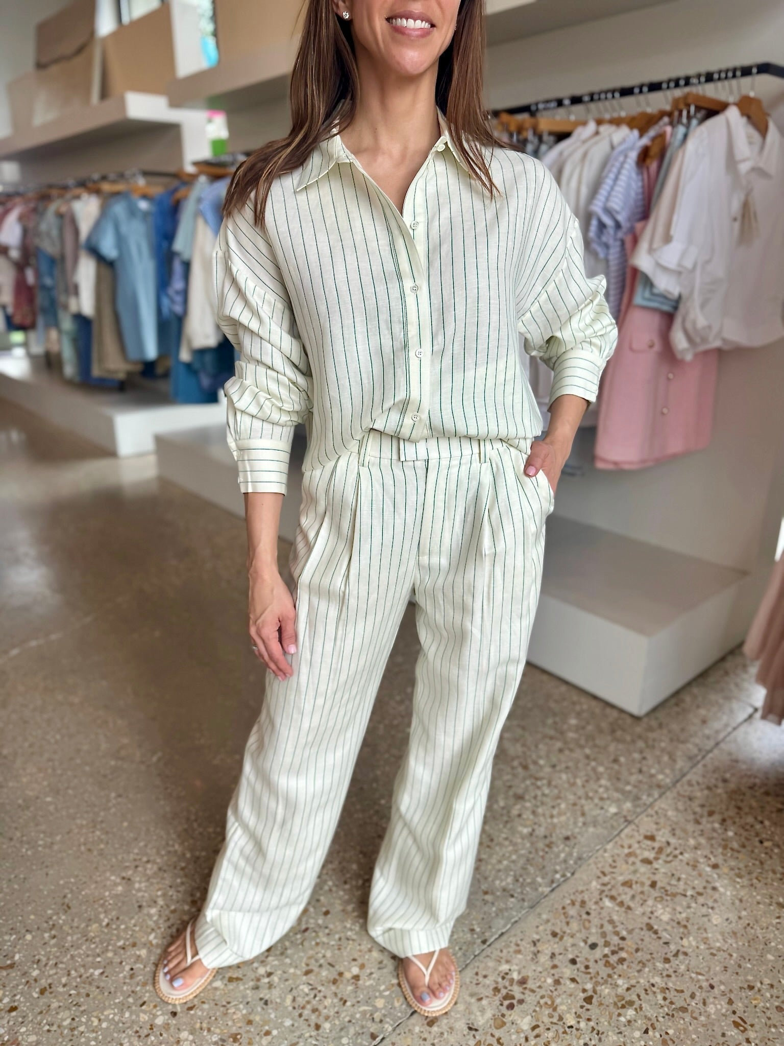 Emerald Stripe Ex - Boyfriend Shirt - Amor Lafayette