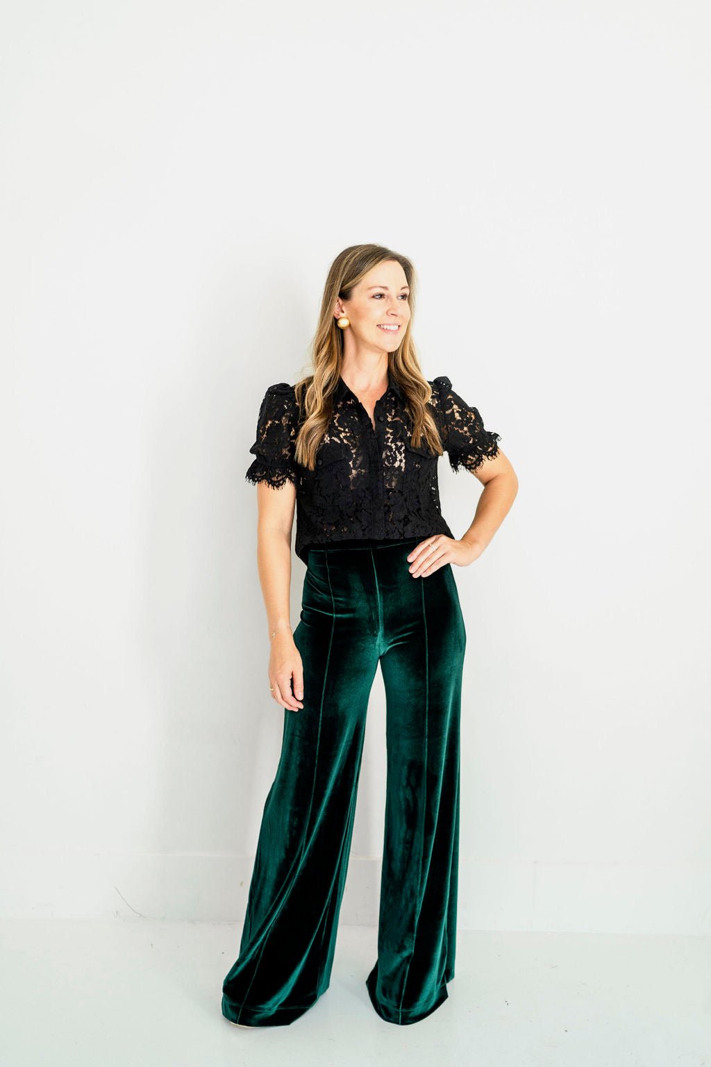 Emerald Wide Leg Velvet Pant - Amor Lafayette