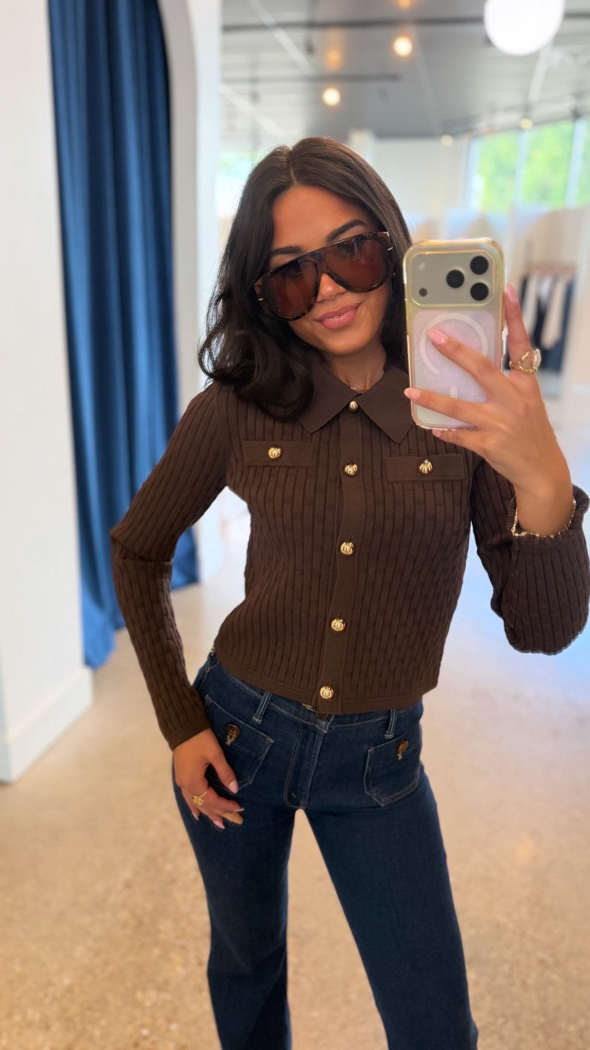 ESPRESSO POSIE COLLARED BUTTON FRONT JACKET - Amor Lafayette