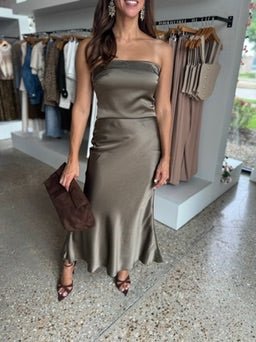 Espresso Satin Strapless Top - Amor Lafayette