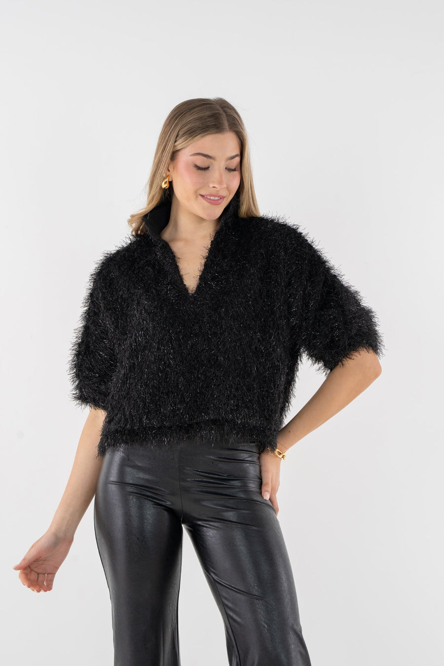Estelle Top - Black Tie Feather Fringe