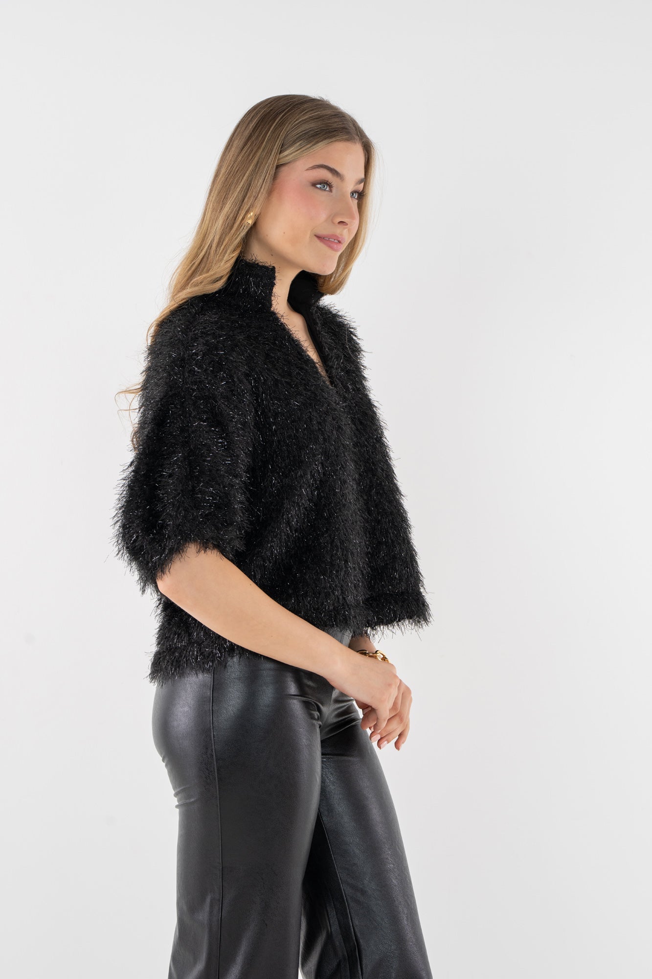 Estelle Top - Black Tie Feather Fringe - Amor Lafayette
