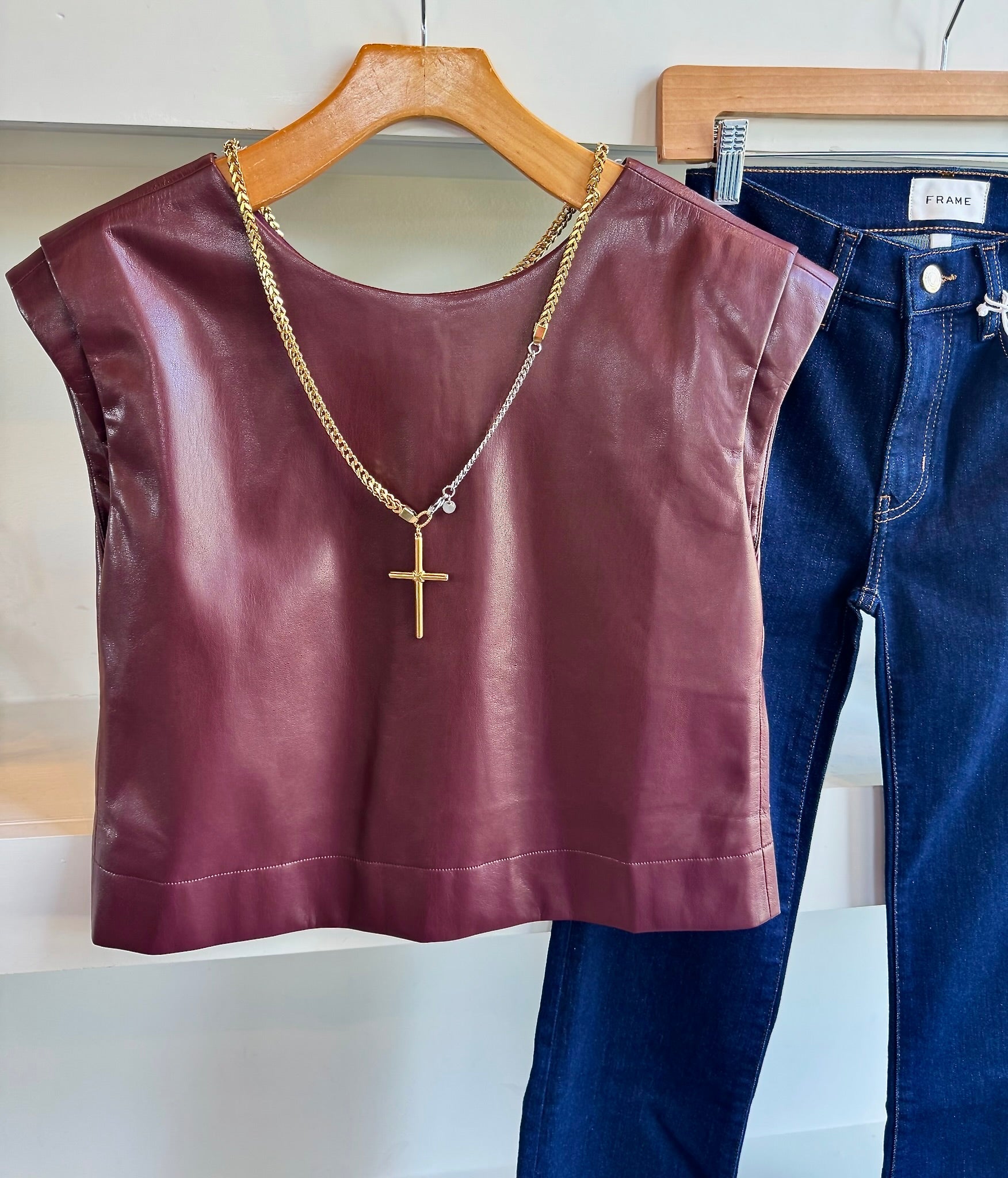 Faux Leather Bitter Chocolate Hatti Tank - Amor Lafayette